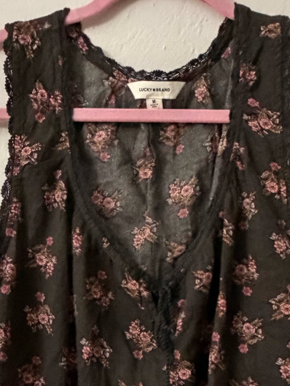 Lucky Brand Black Floral Lace-Trim Camisole